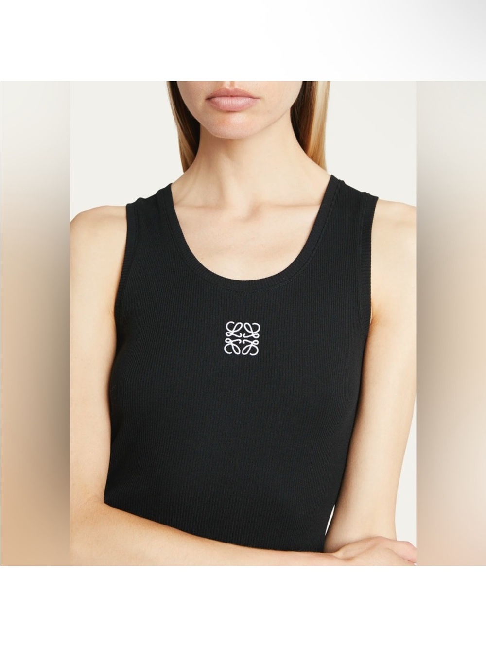 Loewe Black Ribbed Tank with White Anagram Embroidery